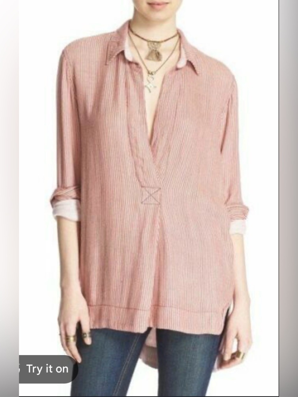 Free People On the Road Striped Tunic Neutral Medium